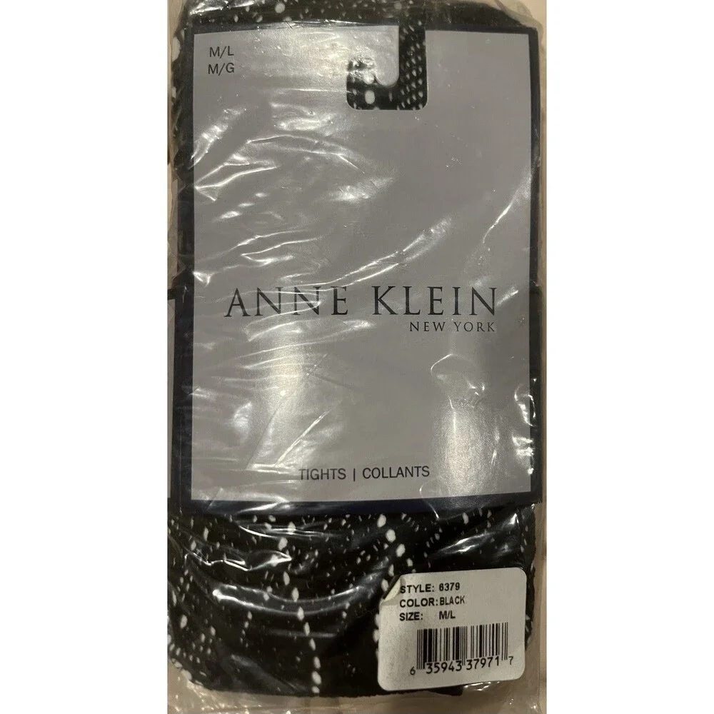 NEW Anne Klein New York Black Fishnet Tights 90% Nylon 10% Spandex M/L 2 pairs